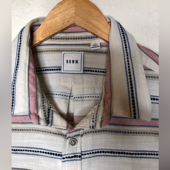 ROWM Stripe 100% Cotton Button Up Shirt Light Beach Woven Fabric Size: XL - Picture 6 of 11